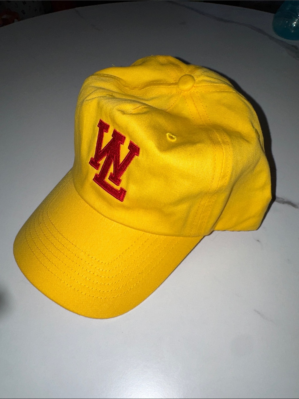Yellow Baseball Cap with Red Embroidered 'WL' Logo
